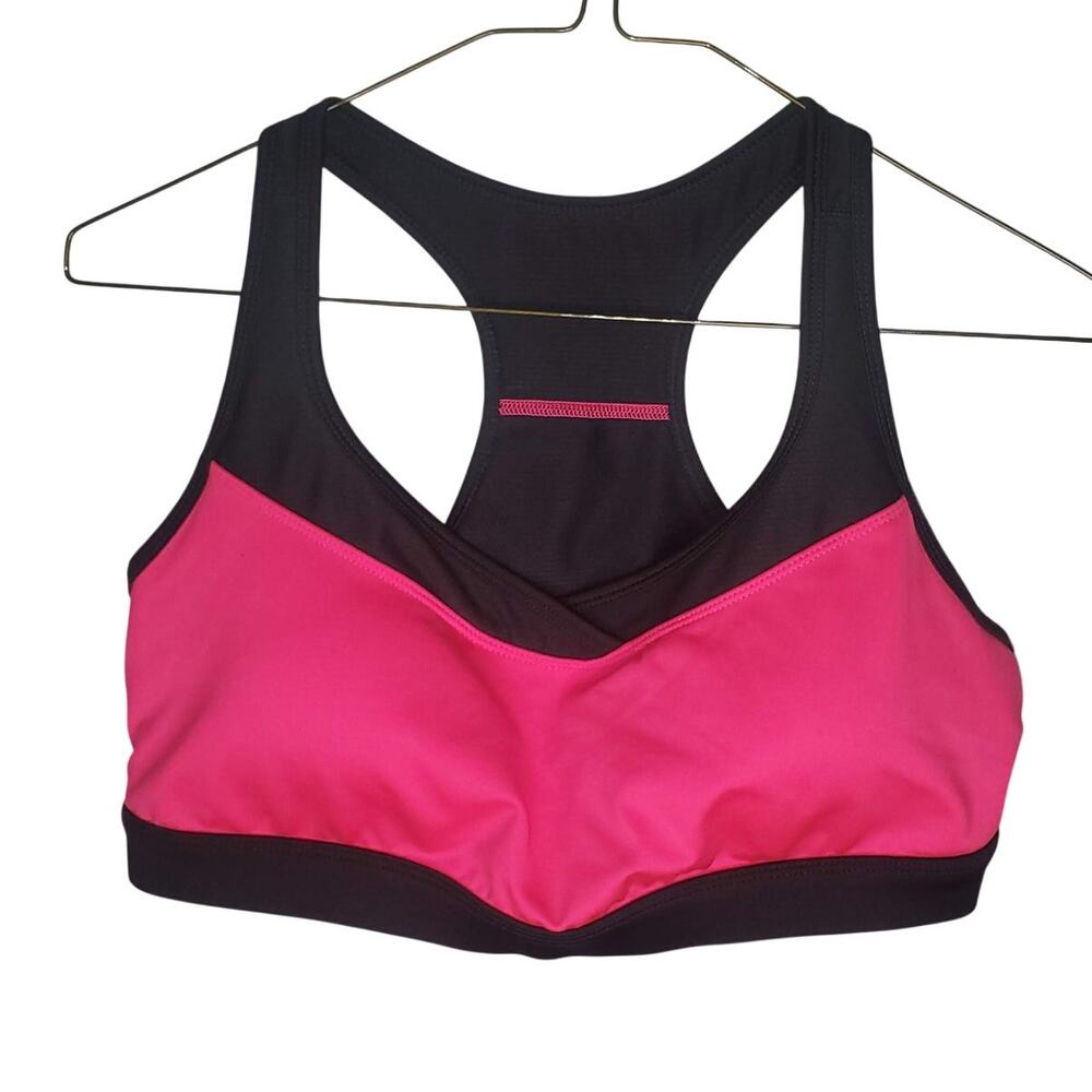 Tek Gear Sports Bra Womens XL Pink Black Medium Impact Padded Racerback